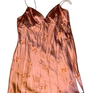 princess polly pink and orange slip floral satin mini dress with slit, NWT
